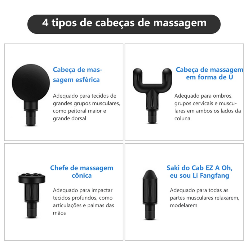 Massageador Elétrico Profissional Muscular - Pistola de Massagem Recarregável com 6 Velocidades, Massage Gun Automática