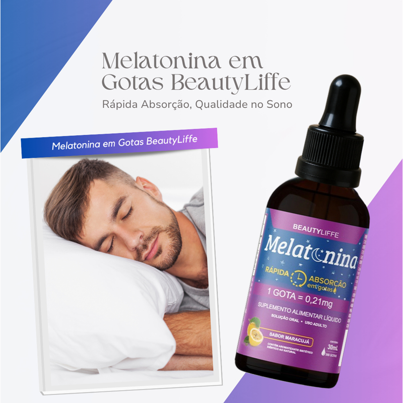 Melatonina BeautyLiffe em Gotas Rápida Absorção, Qualidade no Sono - Evite Insônia - Sabor Maracujá