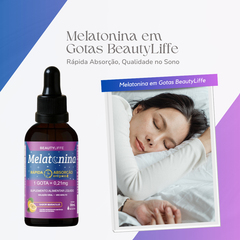 Melatonina BeautyLiffe em Gotas Rápida Absorção, Qualidade no Sono - Evite Insônia - Sabor Maracujá