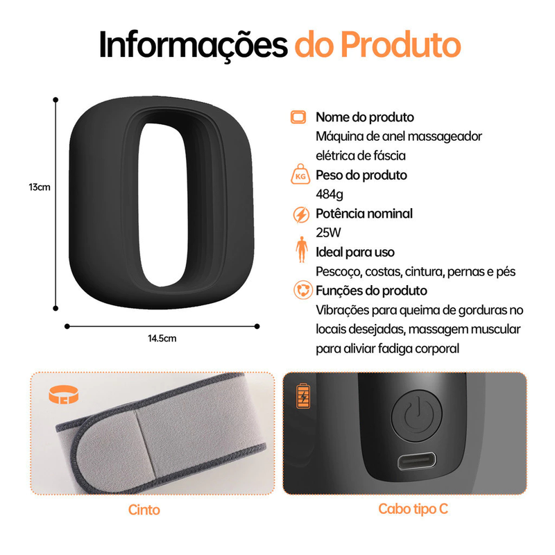 Massageador Elétrico Portátil de Alta Frequência Profissional Massagem Muscular Ring Anel com Cinta