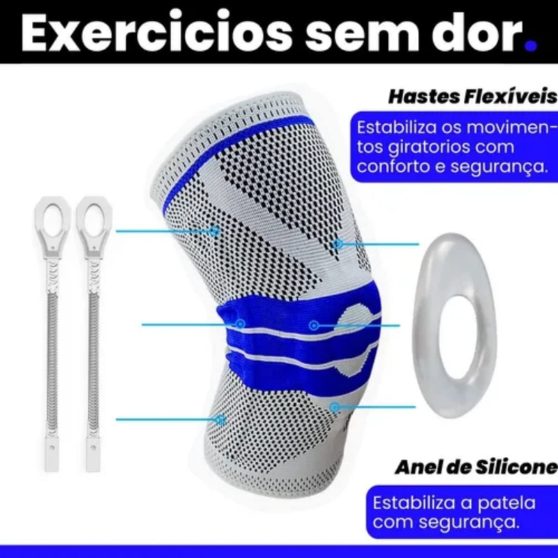 Joelheira Compressão Flexivel 3D Ortopedica Esportiva Anel e Haste Flexivel 3D Treino Alívio Dor Joelho